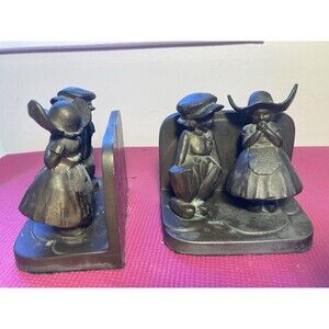 Frankart antique Pair Dutch Boy & Girl Bookends 1930’s Art Deco Cast Metal brass